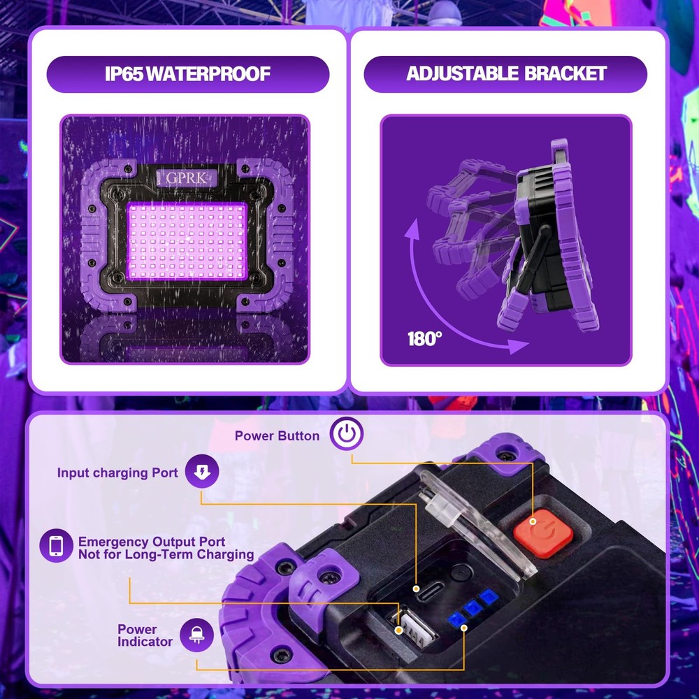 Rechargeable Black Light - Battery-Powered UV Blacklight,