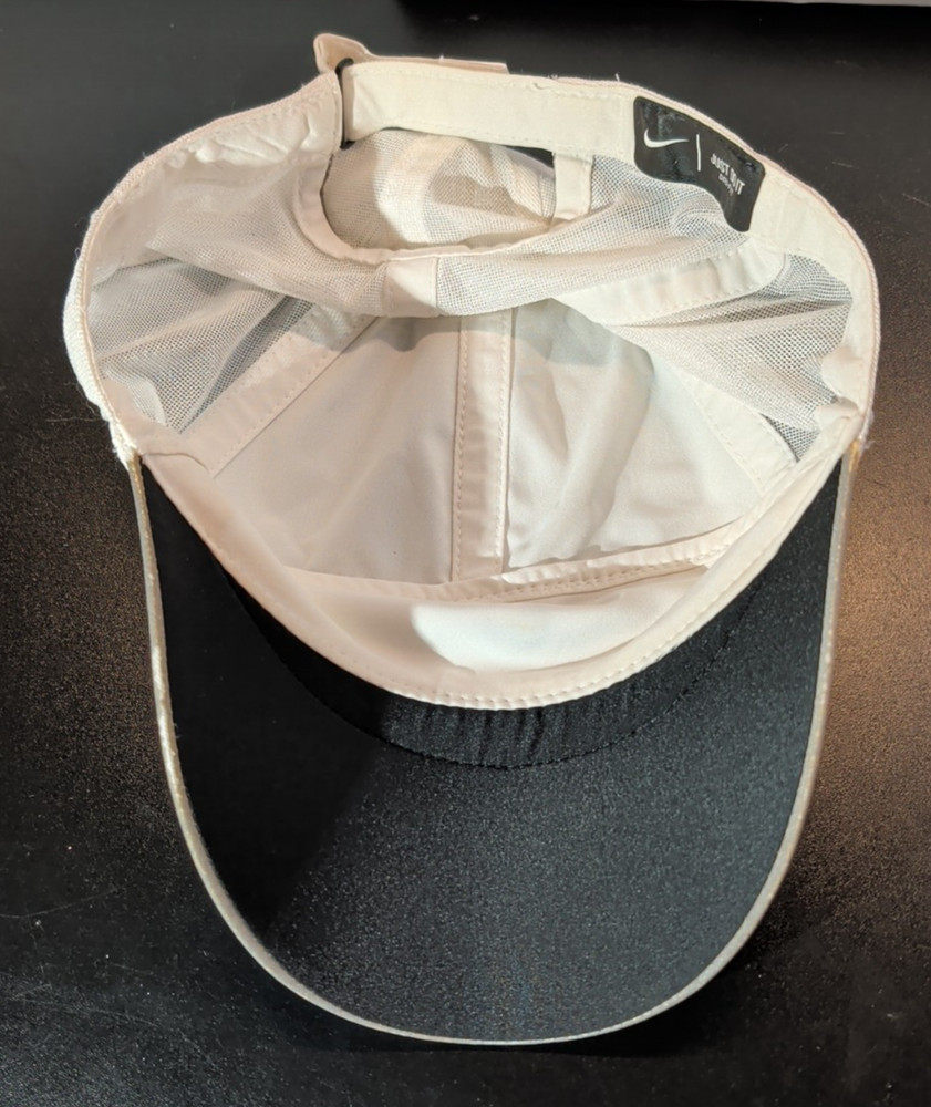 Nike Dri-Fit Featherlight 7 Panel Hat Cap White Adjustable Strap Running Tennis