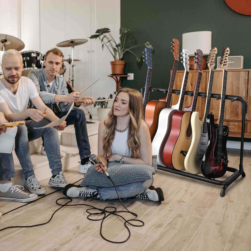 7-Holder Multi-Guitar Folding Stand - Stable for Multiple Guitars