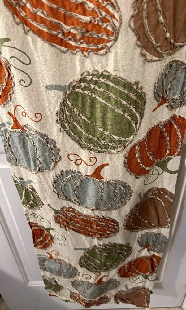 Storehouse Multi Pumpkin Fall Embroidered Cotton Table Runner 14” x 64” EUC