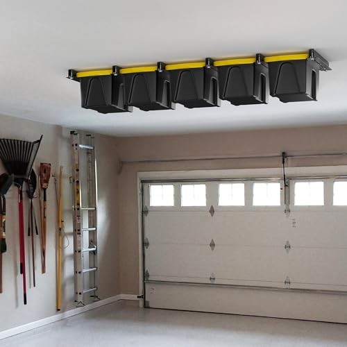 Garage Ceiling Bin Storage Rack, Adjustable Heavy Duty Overhead for 5 bins