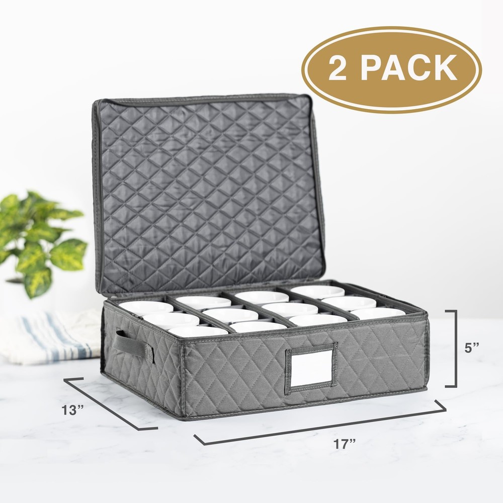 2 Pack China Cup Storage Chest, Holds 24 Coffee Cups/Mugs – Stackable Glassware