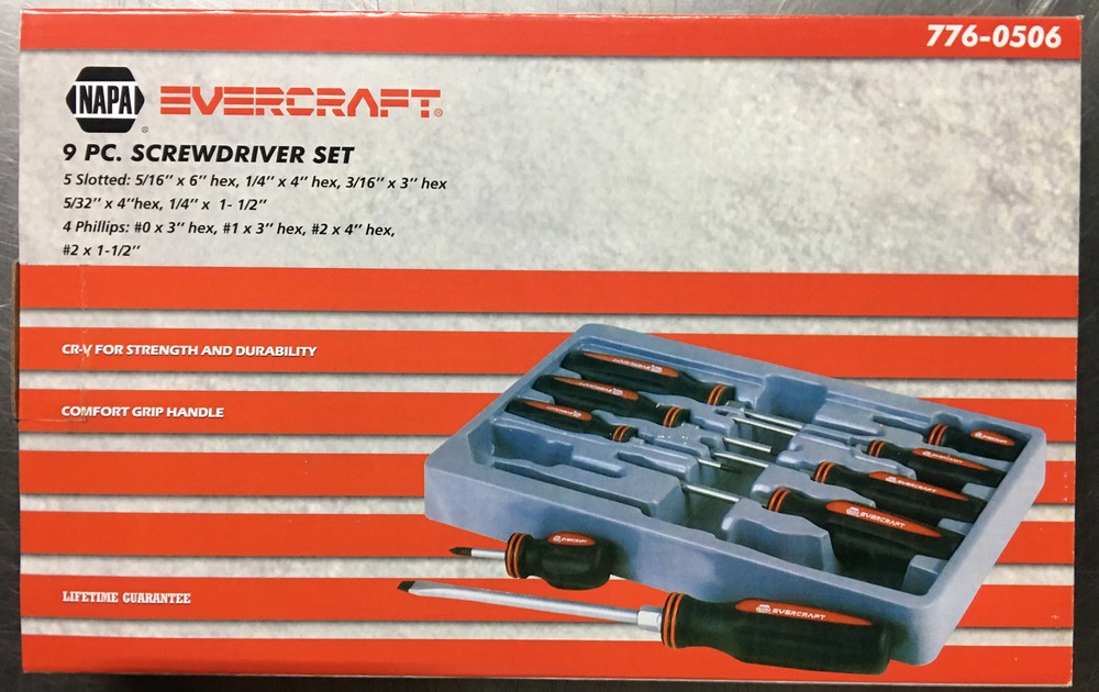 9pc NAPA EVERCRAFT SCREWDRIVER SET NEW