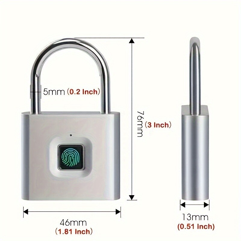 1pc Alloy Mini Smart Fingerprint Padlock-USB Rechargeable No Assembly Required