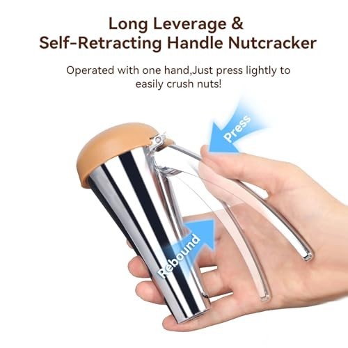 Heavy Duty Nut Cracker Tool with Splash-Proof Lid, Ergonomic Self-Retracting Han
