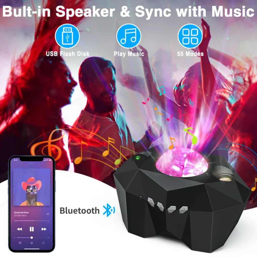 3-in-1 LED Galaxy Moon Projector: 55 Effects, Bluetooth, Timer, Parties - Decor
