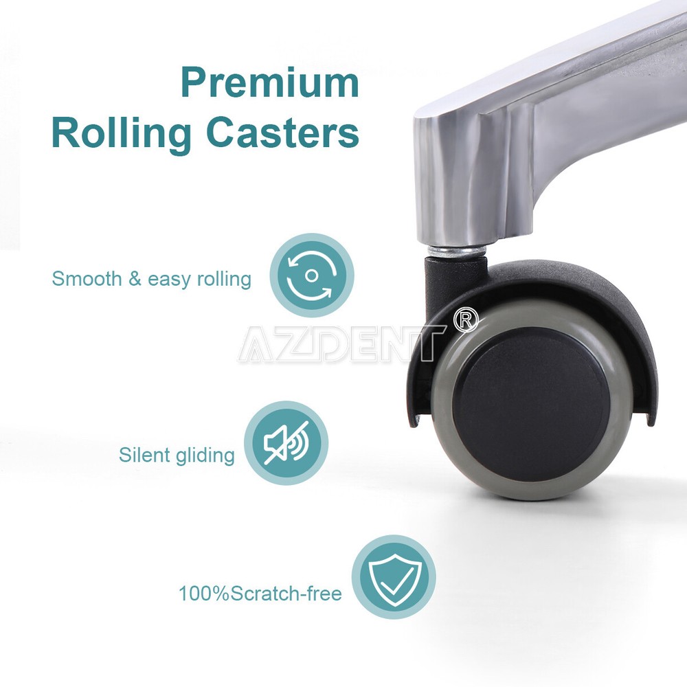 Dental Assistant Stool 360° Rotation Armrest PU Back Curve Casters Doctors