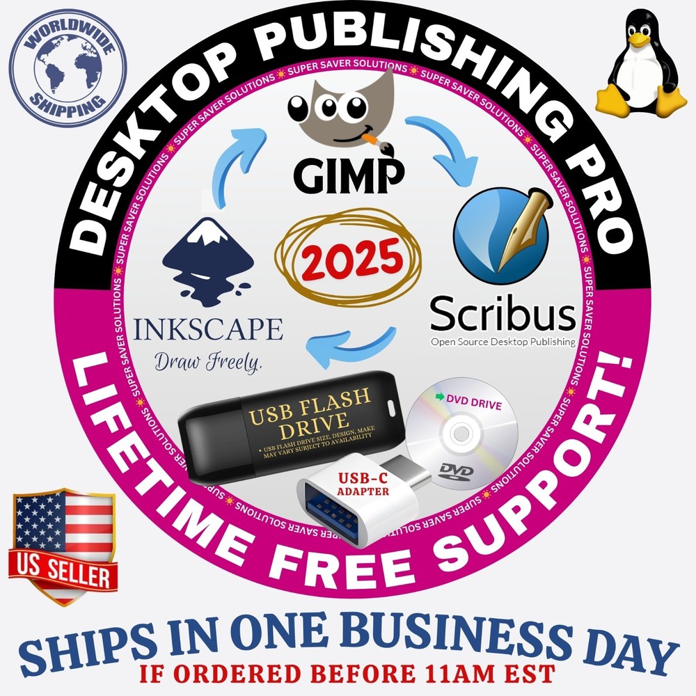 EPIC DESKTOP PUBLISHING PRO TOOLS 2025 / 3-in-1 USB / GIMP / SCRIBUS / INKSCAPE