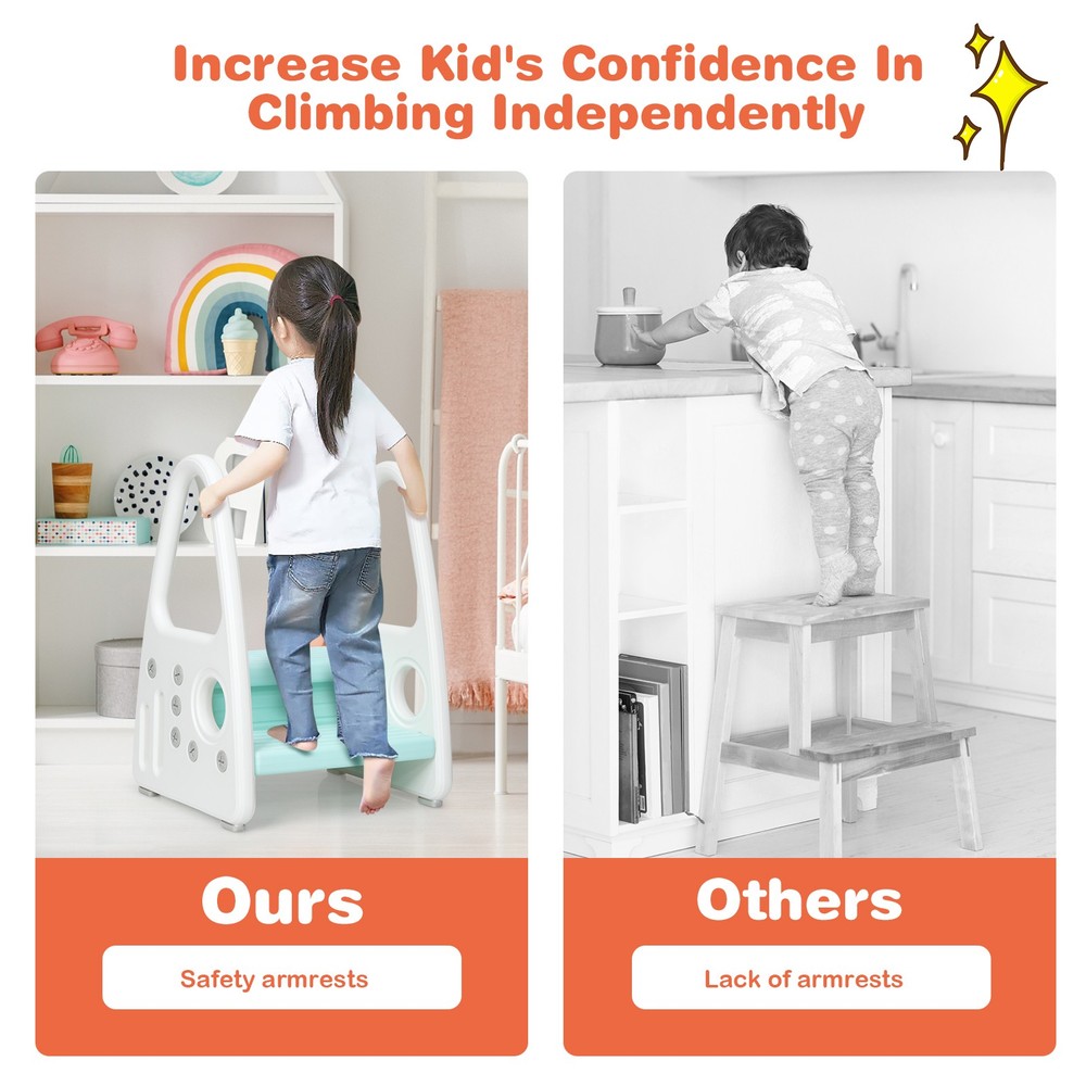 Kids Step Stool Learning Helper w/Armrest for Kitchen Toilet Potty Training Blue