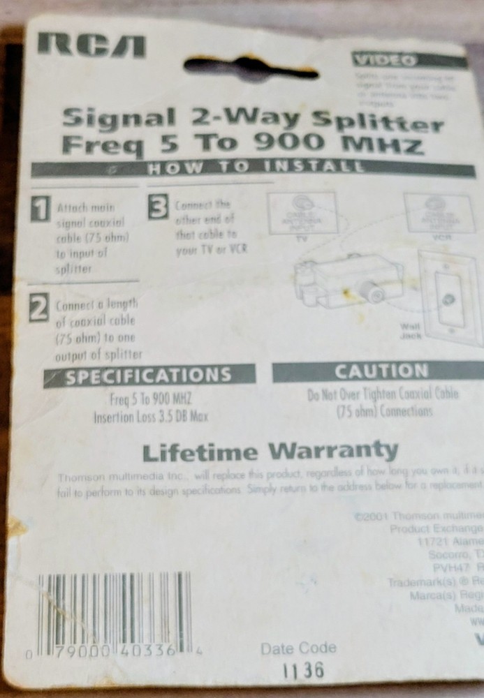 RCA Coaxial Splitter (2-Way)