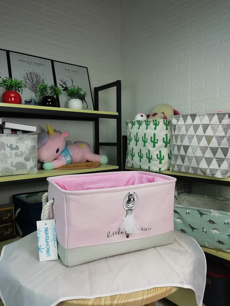 Rectangular Storage Bin Collapse Canvas Fabric Cartoon Storage Basket with Ha...