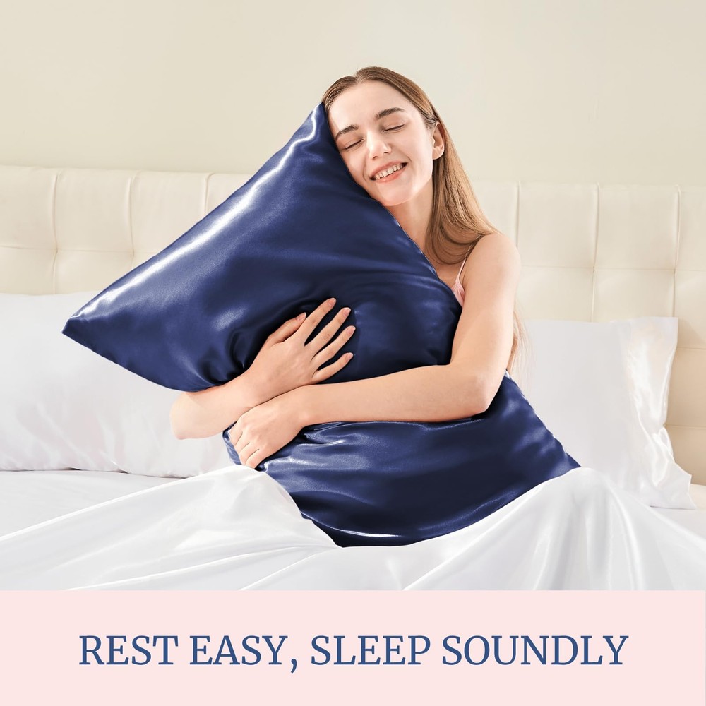 Soft Satin Pillowcases, 4 Pack Cooling 20x40 King, Navy