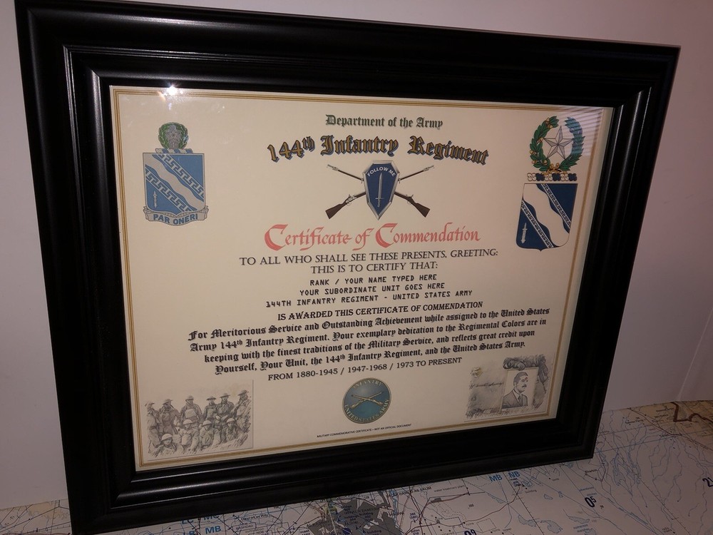 144TH INFANTRY REGIMENT / COMMEMORATIVE - CERTIFICATE OF COMMENDATION