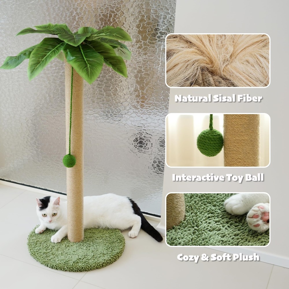 PETKARAY Cat Scratching Post, 36" Tall Palm Tree Green