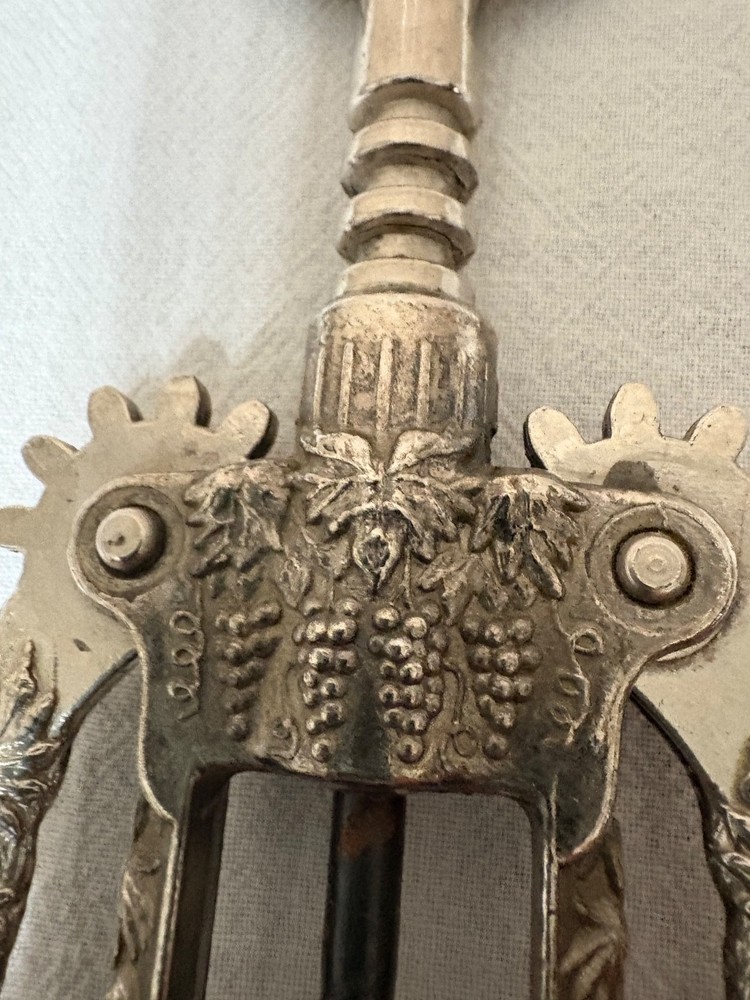 Corkscrew - Heavy Silver-Tone Corkscrew with Grape Clusters and Grapevine Design