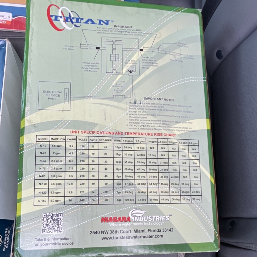 Titan Electric Tankless Water Heater Compact White Instant Wall Mount 220V/240V