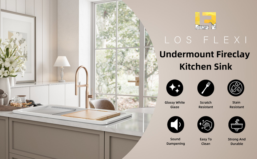33'' Drop In/Undermount White Fireclay Kitchen Sink, Single Bowl Kitchen Sink