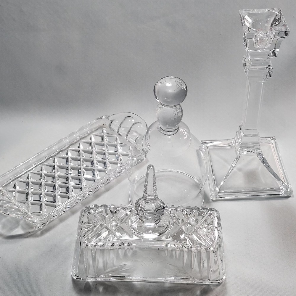 VTG CRYSTAL RECTANGULAR BUTTER DISH SPIRE DESIGN HANDLE 8” & More