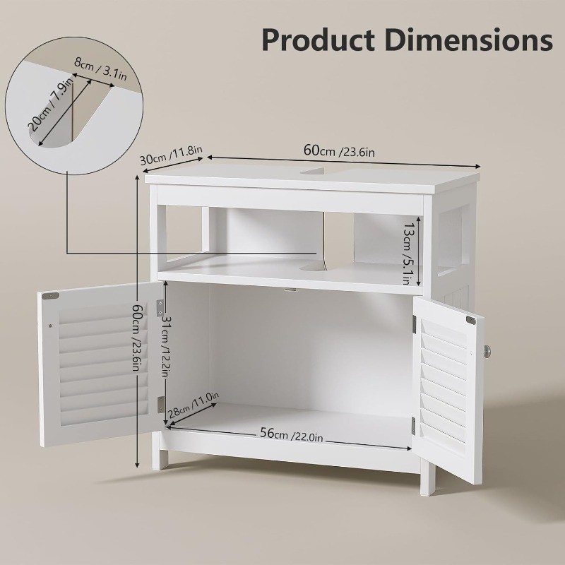 Under Sink Storage Cabinet with 2 Doors & Open Shelf, Freestanding Bathroom