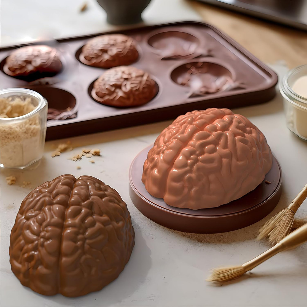 Brain Silicone Mold - Brain Cake Mold with Support Base, 3D Realistic Silicone H