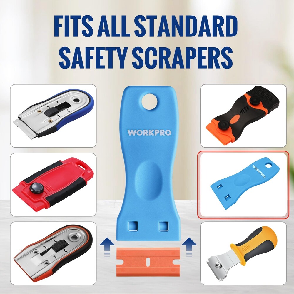 WORKPRO 200PC Double Edged Scraper Blade Plastic Razor Blade Sticker Removal Set