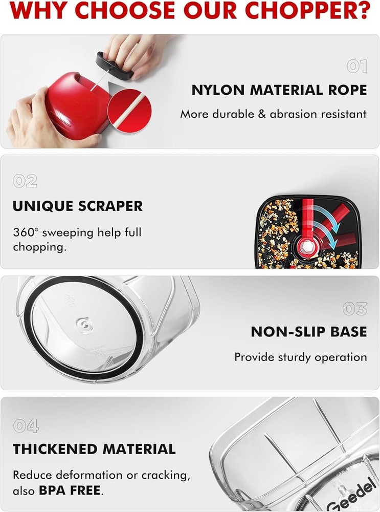 Manual Food Processor Vegetable Chopper, Pull Chopper with String, Food Chopper