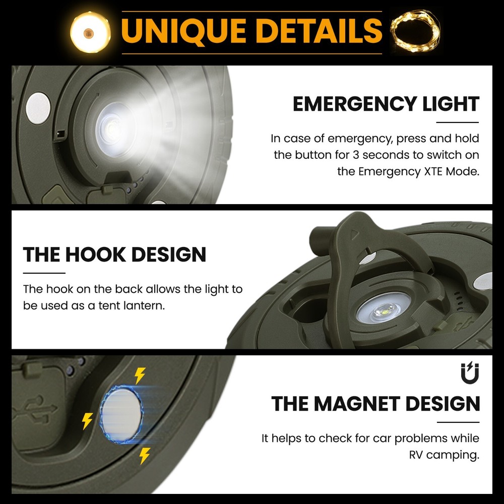 Camping String Lights Rechargeable LED Camping Lamp 29.5FT 8 Lighting Modes