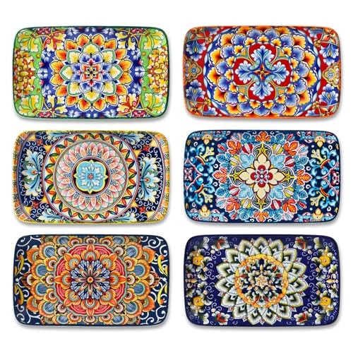 Simi 6-Piece Ceramic Salad Plates Set - Rectangular Dessert Plates 8.5 Inch