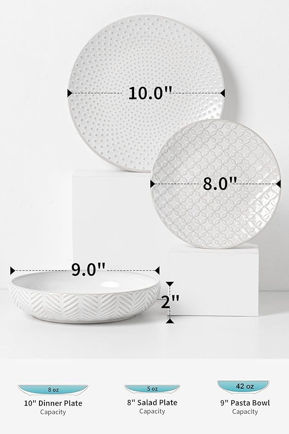 18-Piece Embossed Ceramic Dinnerware Set–6 Dinner Plates