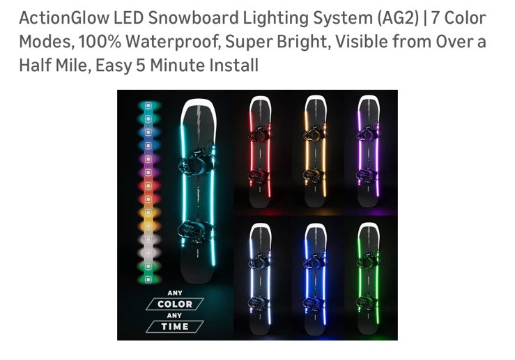 ActionGlow AG2 LED Snowboard Lighting System - 7 Color Modes & 100% Waterproof