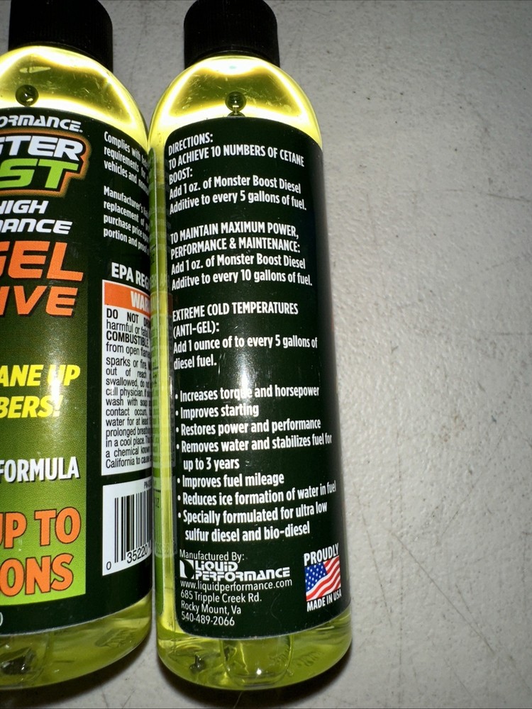 4 Pack Liquid Performance Monster Boost Diesel Additive 4oz Bottles
