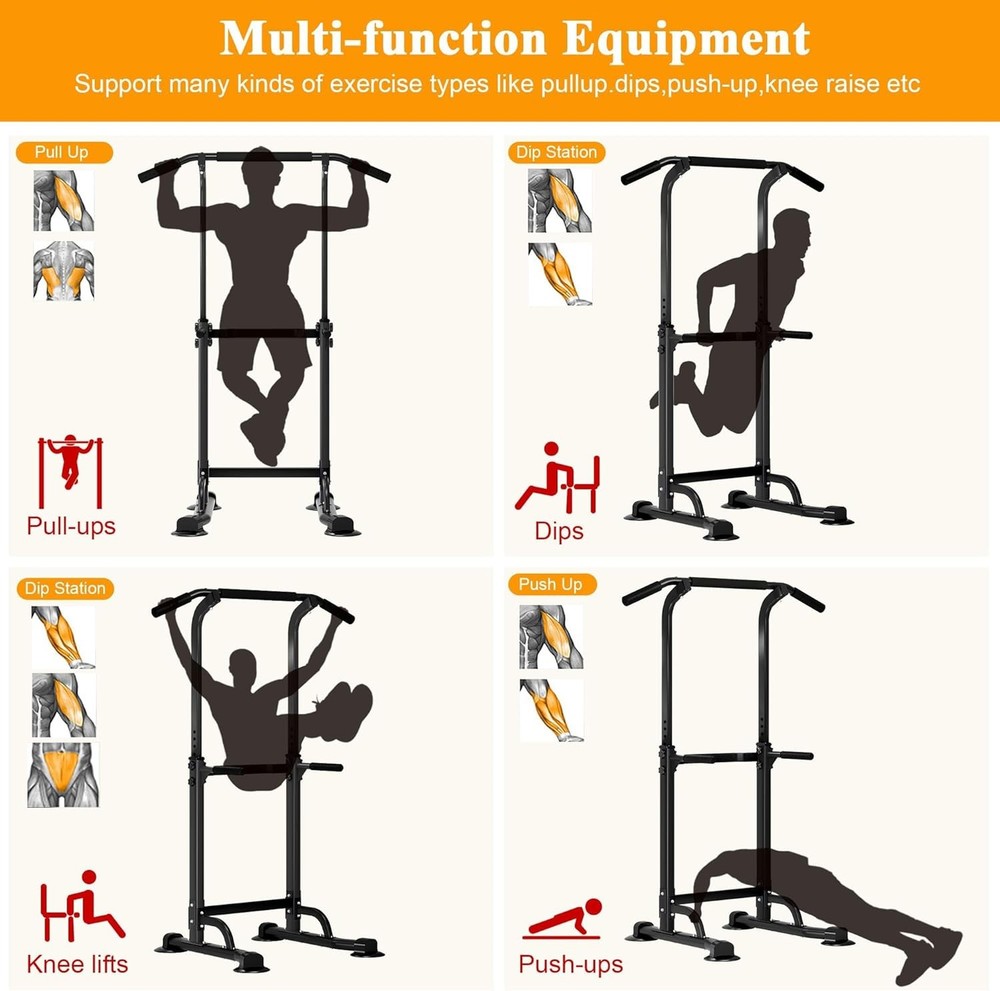 Adjustable Height Power Tower Dip Station Pull Up Bar Strength Training Workout