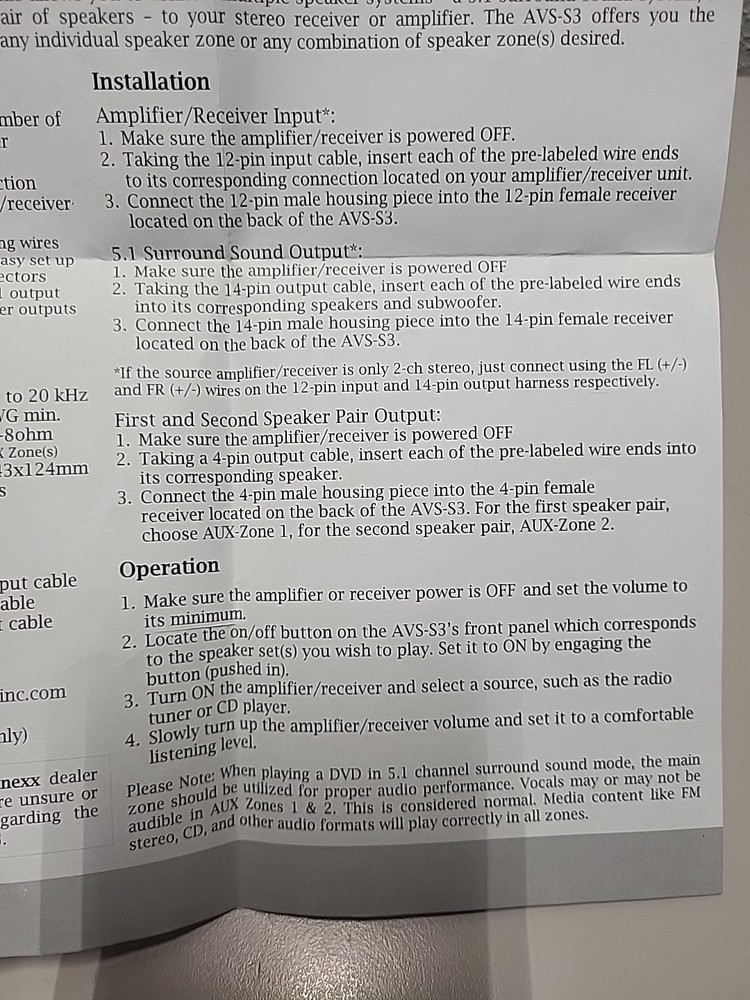 Connexx AVS-S3 Smart Source 3 Zone Speaker Selector