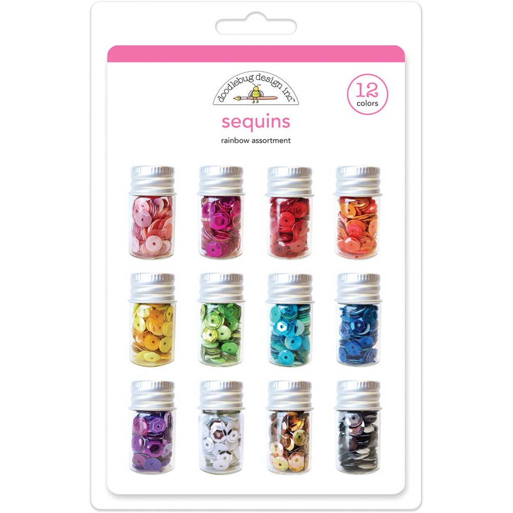 Doodlebug Kraft In Color Assorted Sequins Rainbow - 12 Colors