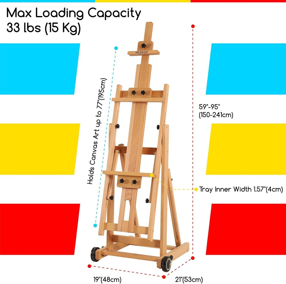 Multifunctional H-shaped easel - Adjustable beech wood easel