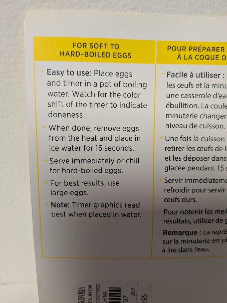 Williams Sonoma Temperature-Based Egg Timer For Soft To Hard Boiled New NIP
