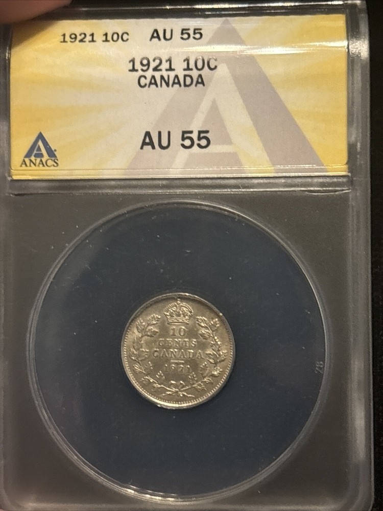 1921 Canada 10 Cents Anacs Au55 Silver Canada Dime