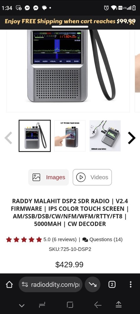 Raddy Malahit DSP2 SDR Receiver IPS Touch CW Decoder 5000mAh AM SSB DSB CW