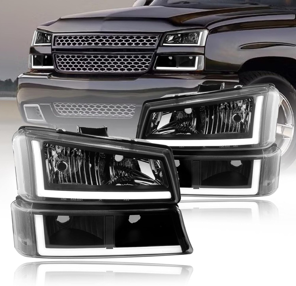 LED DRL Headlights Assembly Compatible with 2003-2006 Chevy Silverado/2003-2006
