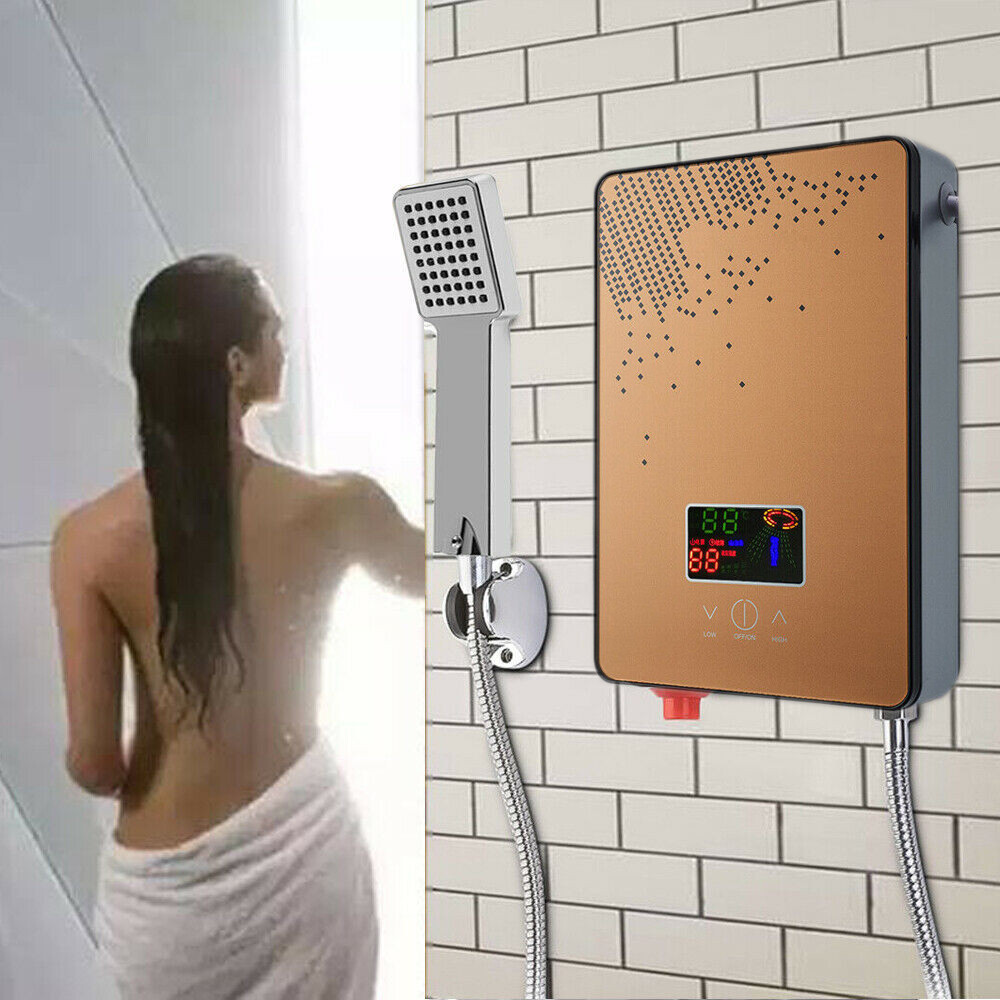 4500w 110v Instant Electric Tankless Hot Water Heater Bathroom Shower Kit Gold