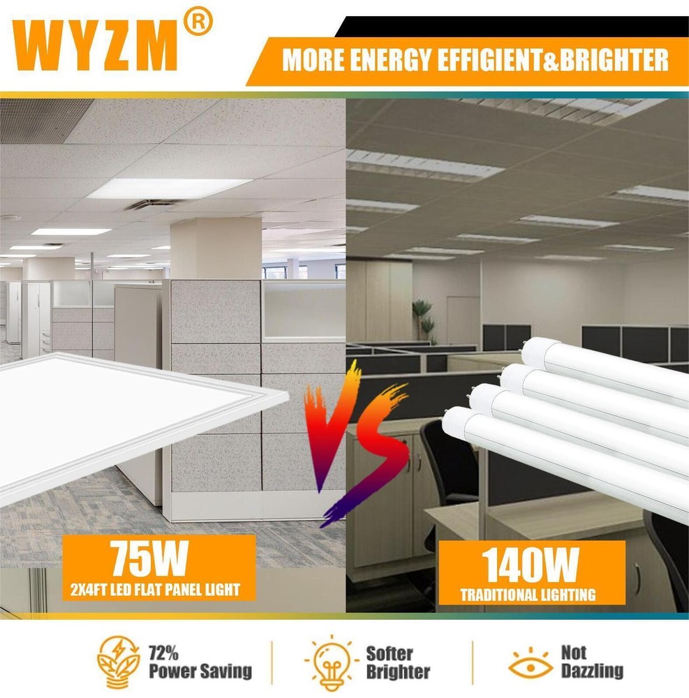 8 Pack 2X4 FT LED Panel Lights, Dimmable 2x4 FT LED Flat Panel Troffer Light 75W