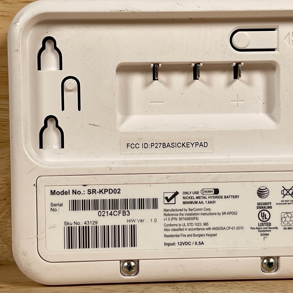 SerComm SR-KPD02 White 12VDC 0.5A Digital Security Alarm Keypad Control System