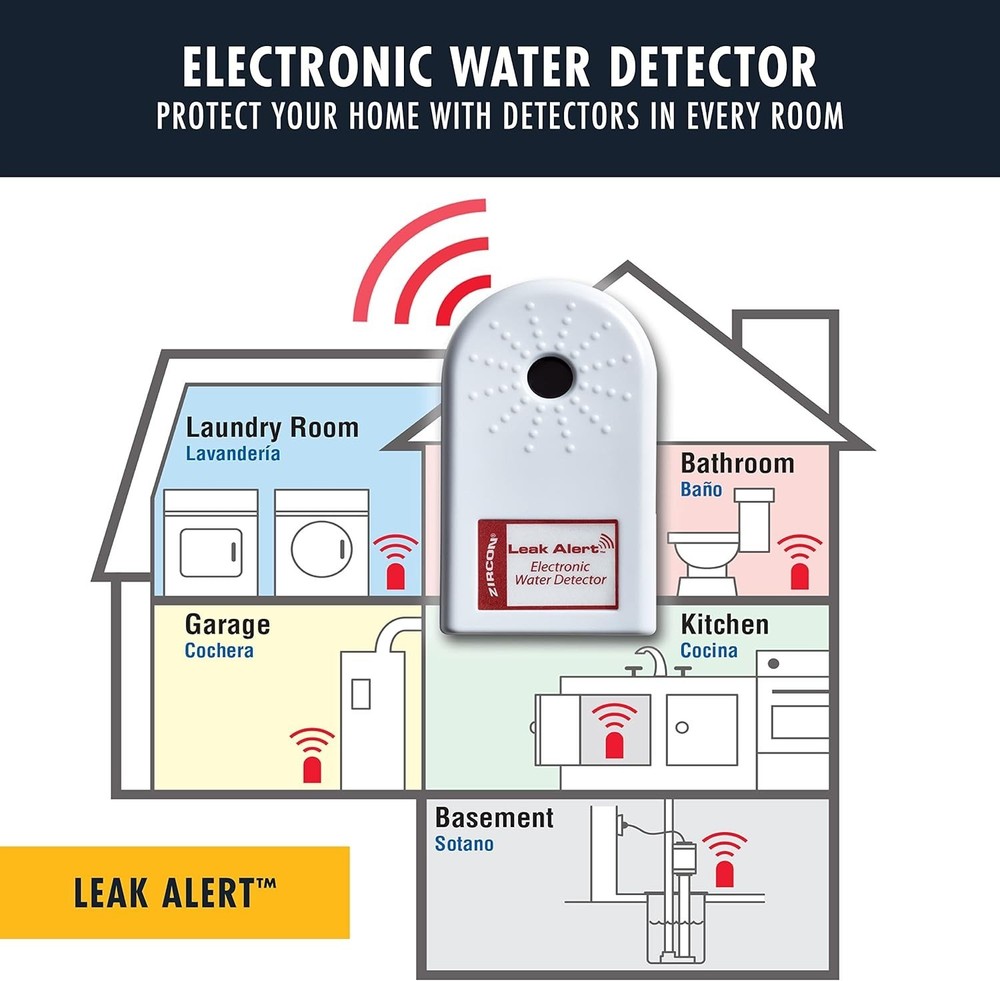 Flood Sensor Alarm with 90dB Audio Warning - Battery Powered, 1 Pack
