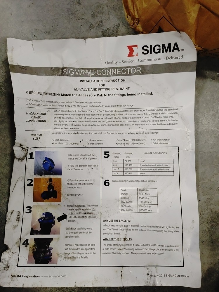 Sigma DMCPEP6, 6 MJ Connector, 6' Diameter Cast Iron W/ Gaskets & Hardware (S2CW