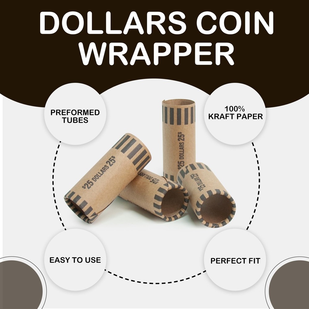 49 PCS Preformed Coin Wrappers Rolls -1 Dollars