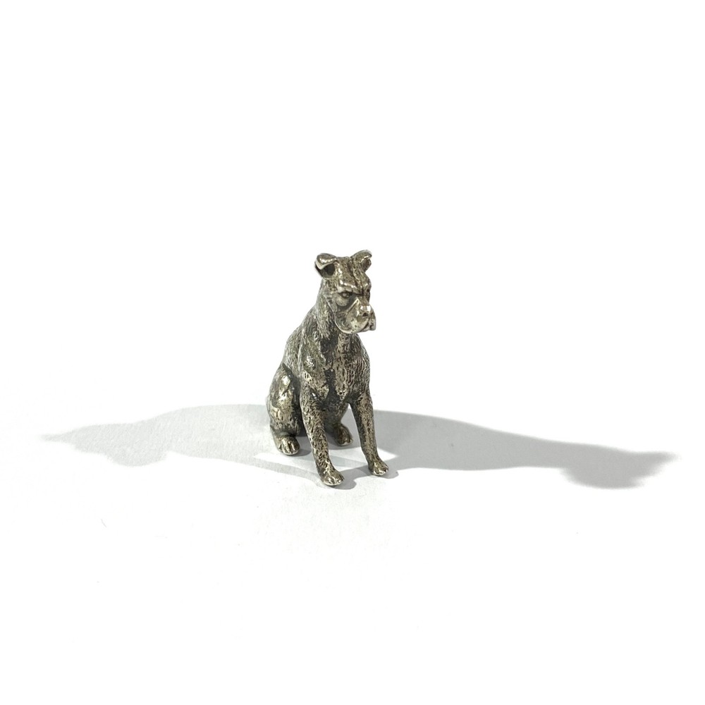 vintage heavy solid silver boxer miniature , dog figurine