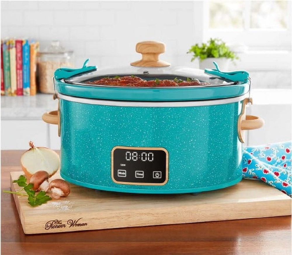 6 Quart Digital Slow Cooker with Locking Lid, Teal Speckle
