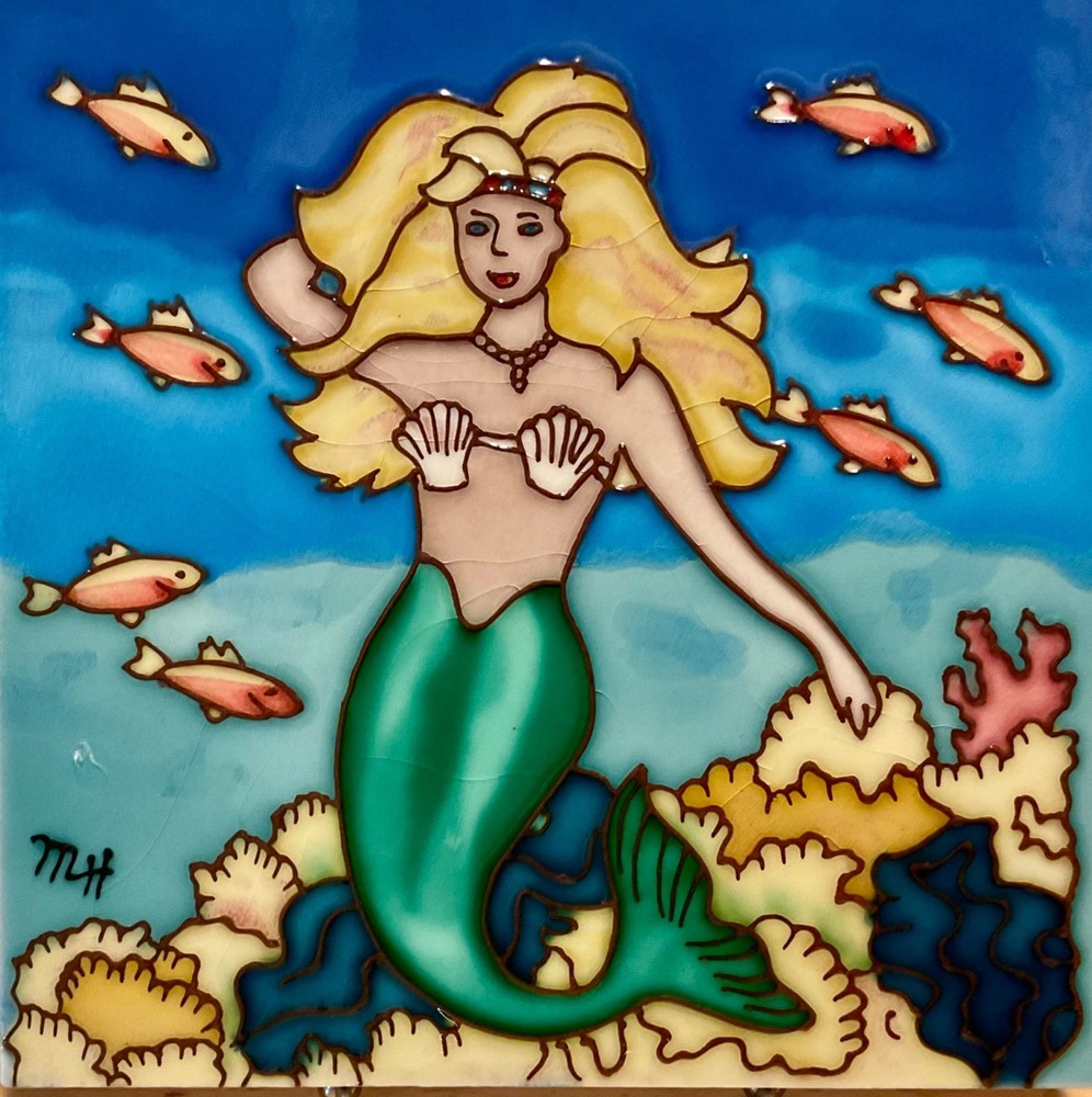 EUC Ceramic  MERMAID Tile 8"x8" with Stand