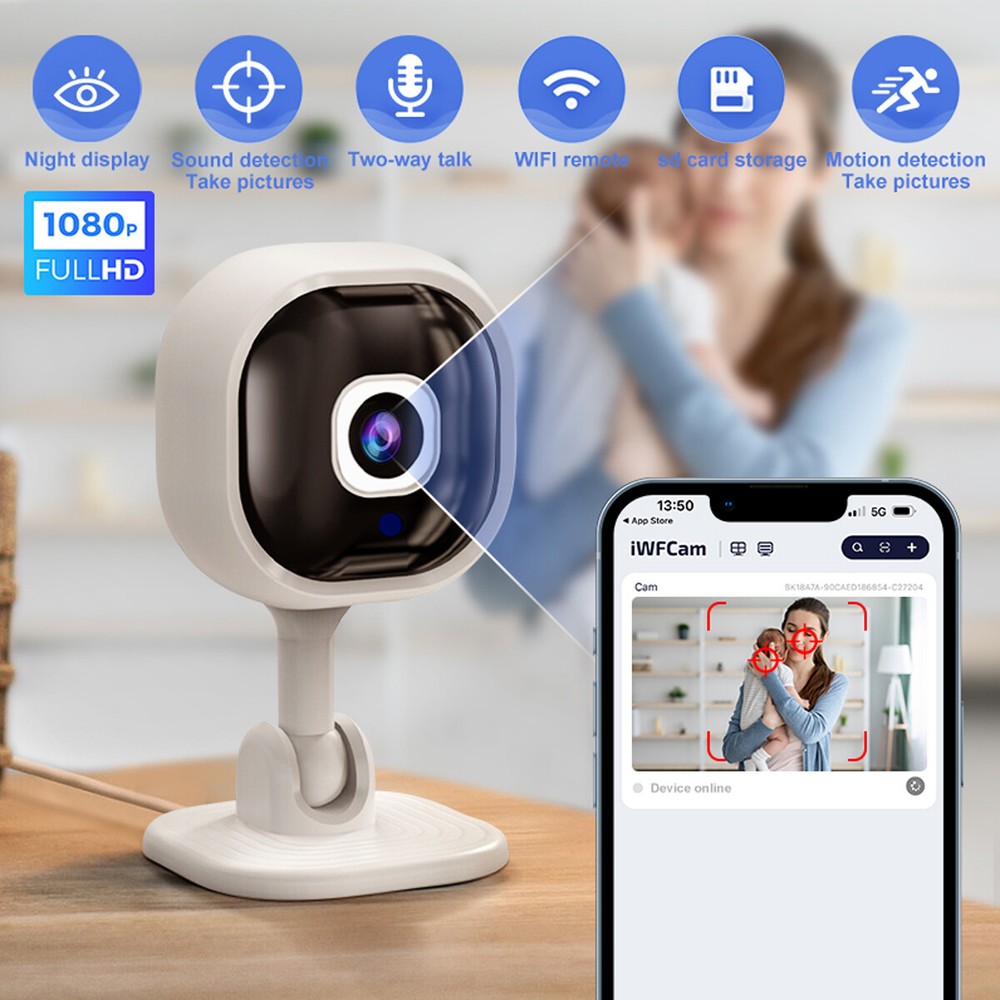 Smart Wireless WiFi Security Camera System Indoor Night Vision 1080P 2-Way Audio