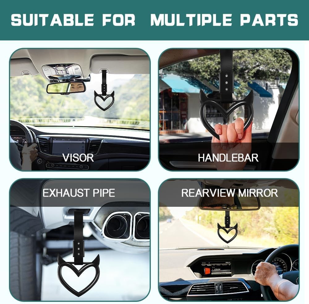 2PCS Devil Heart Handle Ring, Heart Hand Strap Drift Charm,Black